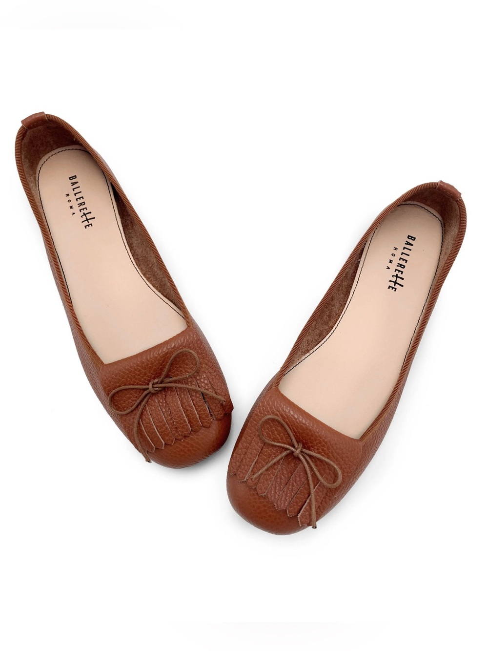 Leather Fringe Ballet Flats in Chestnut